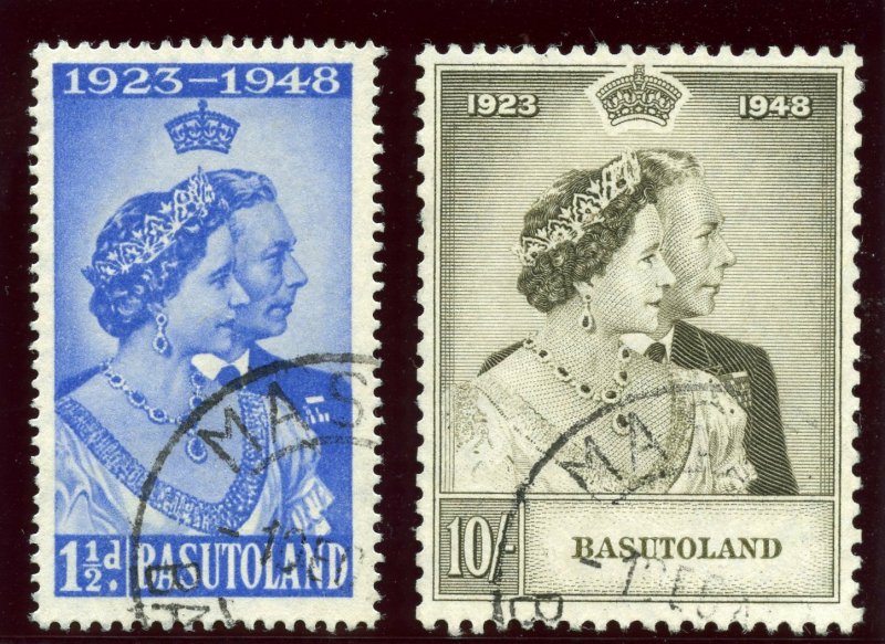 Basutoland 1948 KGVI Silver Wedding set complete VF used. SG 36-37. Sc 39-40.