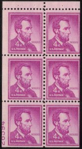 US 1958 4c Lincoln Miscut Booklet Pane with Part Plate Number; Scott 1036b; MNH