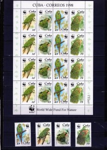 CUBA 1998 BIRDS/WWF SET OF 4 STAMPS & SHEET OF 16 STAMPS MNH