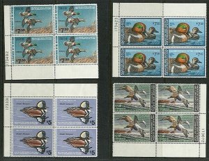 US #RW45-49, 1978 to 1982 Duck Stamp Plate No.  Blocks of 4, og, NH, Face $140