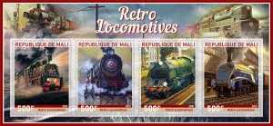 Stamps.Trains Retro Locomotivies  2021 year 1+1 sheets perf Mali