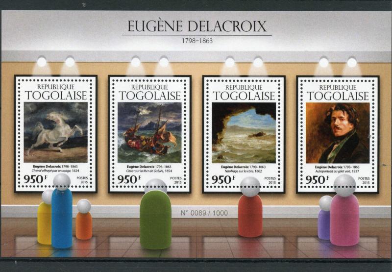 Togo 2015 MNH Eugene Delacroix 4v M/S Art Paintings Horse Frightened Storm 