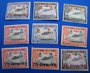 SPAIN 1927  -  SCOTT # B55-B63  MNH  (S11)