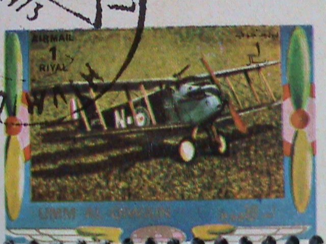 ​UMM AL QIWAIN-1973 WORLD FAMOUS OLD AND NEW PLANES CTO MINI SHEET VERY FINE