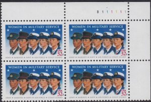 3174 Women In Military Service Plate Block MNH