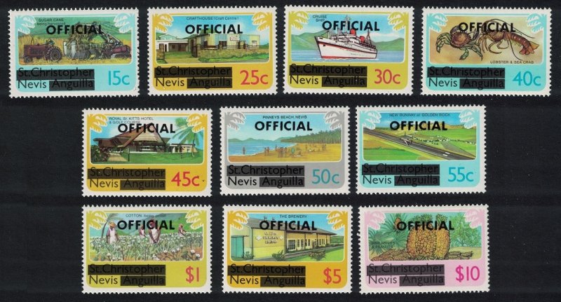 Nevis Lobster Pineapple Brewery Sugar Cane Ship 10v OFFICIAL 1980 MNH SG#O1-O10