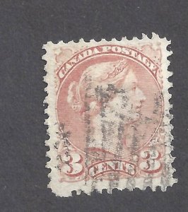 CANADA # 37b VF USED 3c INDIAN RED SMALL QUEEN SPECIAL CANCEL BS27655