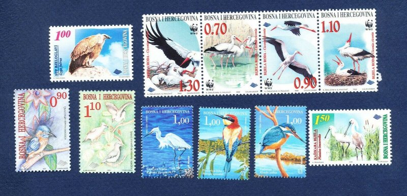 BOSNIA & HERZEGOVINA -  - FVF MNH see note -- Birds - 1998-2002