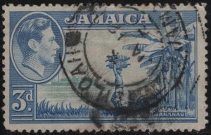 Jamaica 1949 used Sc 140 3p Man carrying bananas, ship