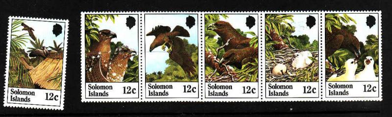 Solomon Is.-Sc#465-70-unused NH Bird strip of 5 plus single