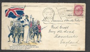 CANADA-1900, PATRIOTIC COVER-Sc#77 FLAG CANCELATION. MONTREAL to MANCHESTER, ENG