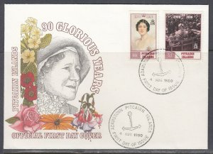 Pitcairn Is. Scott 336-7 FDC - Queen Mother, 90th Birthday 