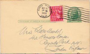 United States California Santa Monica 1939 machine  2c Adams Prexie on 1c Gre...