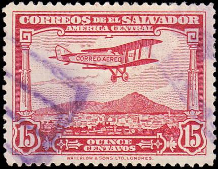 El Salvador Scott C11 Mail Plane over San Salvador Used