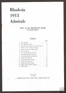 Rhodesia 1913 Admirals, by Gerald Simpson, NEW pamphlet