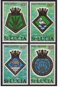 St Lucia 405-408, MNH. Mi 398-401. Coats of Arms 1976. Royal Naval Ships: Ceres,