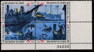 United States 1973 Boston Tea Party Plate Number Block. VF/NH