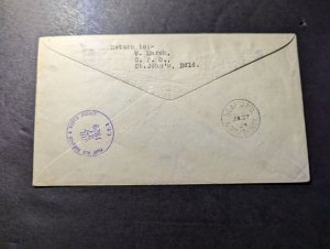 1929 Newfoundland Cover St Johns NFLD to North Sydney NS Nova Scotia Canada