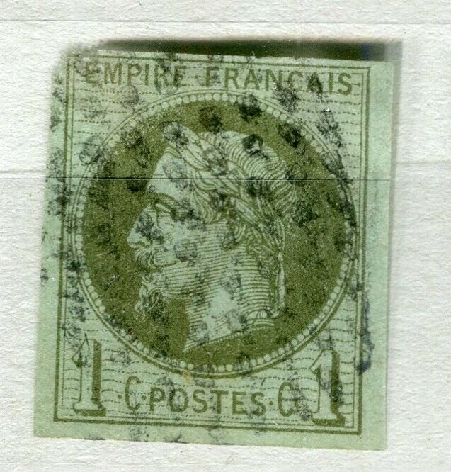 FRENCH COLONIES; 1870s classic Napoleon Imperf issue used 1c. value (thin)