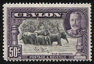 CEYLON  1935 Sc 273  50c KGV  VF VLH/NH ? Wild Elephants Herd