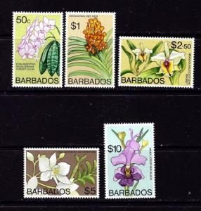 Barbados 407-11 NH High values from 1975 Orchids set 