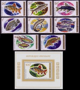 Rwanda Fish 8v+MS 1973 MNH SC#541-549 SG#553-MS561 MI#577-574A+Block 33A