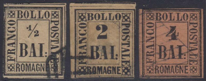 ITALY ROMAGNA 1859 Sc 1, 3 & 5 FORGERIES MUTE CANCELS (CV$735) 