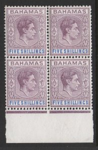 Bahamas 1938 5s purple & blue ord paper fine unmounted mint block of 4 sg156b