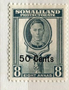 SOMALILAND PROTEC; 1951 early GVI surcharged issue Mint hinged 50c. value