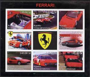 Turkmenistan 1999 Ferrari imperf sheetlet containing set ...