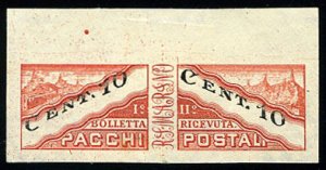 San Marino, Parcel Post #Q17var (Sass. 17c) Cat€55, 1945 10c red orange and...