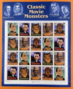 Scott 3168-3172 CLASSIC MOVIE MONSTERS Sheet of 20 US 32¢ Stamps MNH 1997