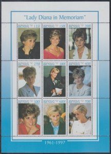 BENIN Sc# 1083a-i CPL MNH SHEETLET of 9 DIFFERENT PORTRAITS of DIANA