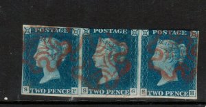 Great Britain #2 (SG #4) Used Fine Rare Strip Of Three