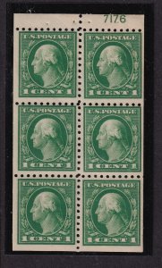 1914 Washington 1c Sc 424d 1c MNH booklet pane plate number 7176 (T2