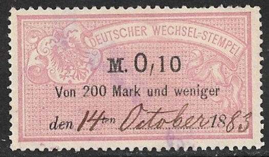 GERMANY 1882 0,10m Bill of Exchange Revenue Erler No. AJ82A VFU