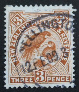 New Zealand 1908 Three Pence p14x15 SG 383 used