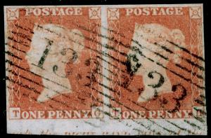 SG9, 1d pale red-brown PLATE 172, FINE USED. Cat £120+ MARGINAL INSCRIPTION PAIR