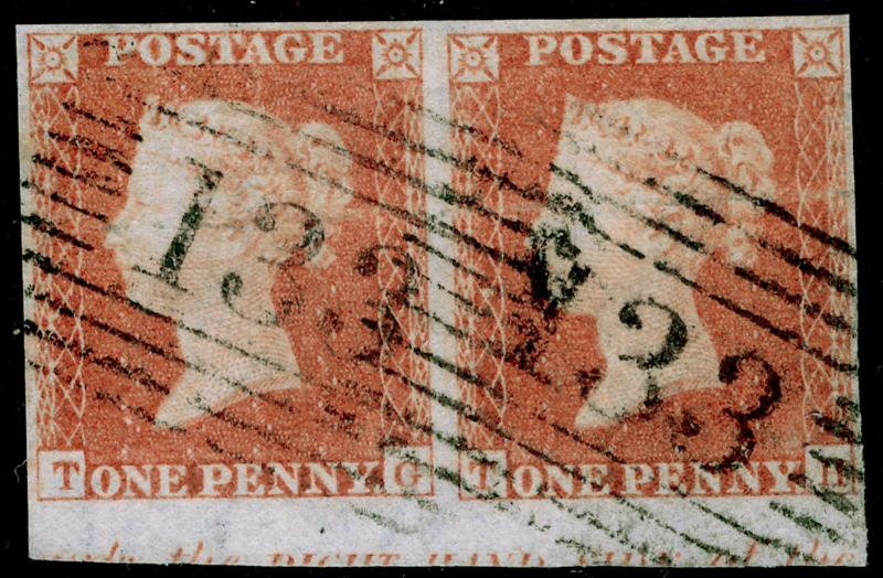 SG9, 1d pale red-brown PLATE 172, FINE USED. Cat £120+ MARGINAL INSCRIPTION PAIR