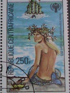 CENTRAL AFRICA STAMP-1979-SC#397 LOVELY BEAUTIFUL MERMAID-CTO BLOCK OF 4 VF