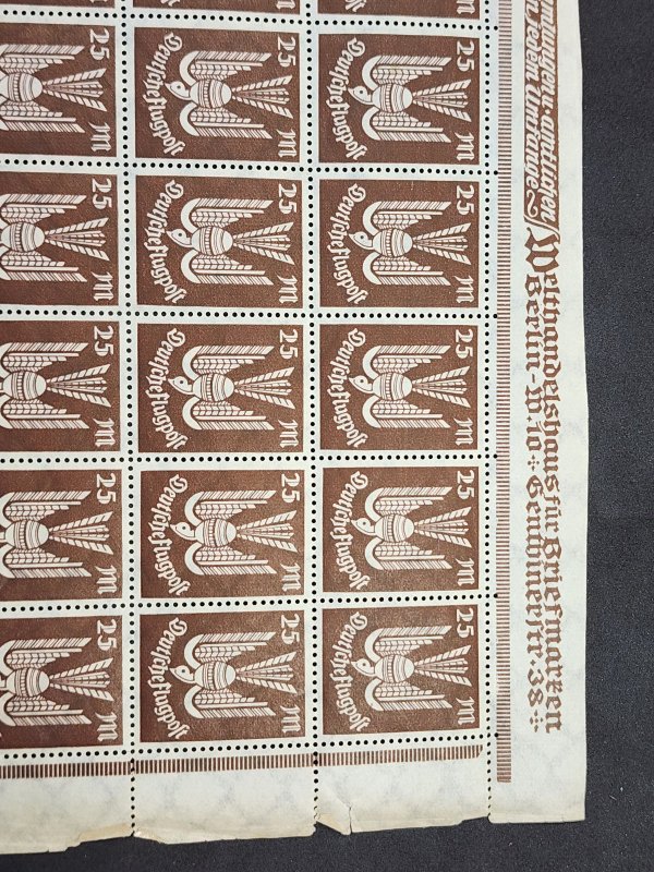 Germany Deutsche Reich FLUGPOST German eagle Airmail stamps half Sheet 25 Mark