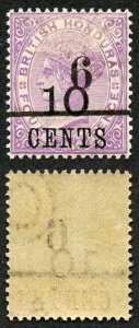 British Honduras SG43var 6c on 10c on 4d in Black wmk Letter O M/M