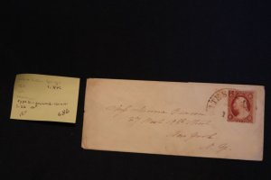 Scott US 26 (brownish-carmine) on small cover White Sulfur Springs to NYC (#686)