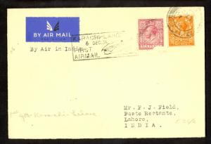 GREAT BRITAIN 1934 INDIA FIRST FLIGHT Cover Connecting to KARACHI LAHORE Flight