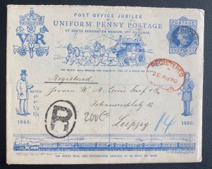 1890 Eastbourne England Postal Stationery PO Jubilee Cover To Leipzig Germany