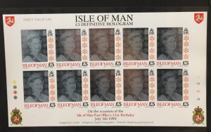 ISLE OF MAN 1994 Hologram 5 Pound Sheet of 10 Imperf Unlisted Error MNH CP3740