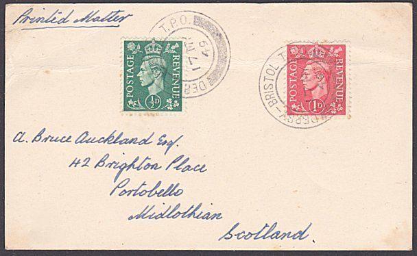 GB 1949 postcard ; DERBY - BRISTOL TPO cds..................................6418