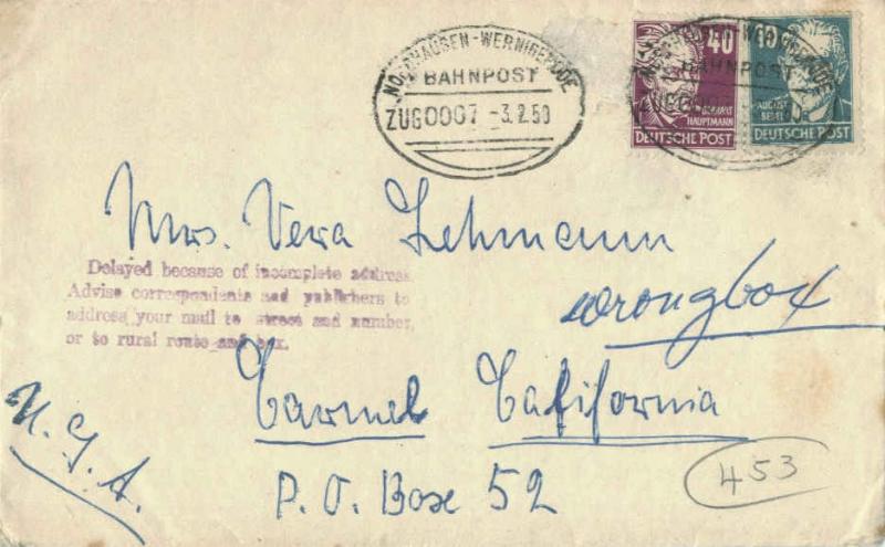 Germany Soviet Zone 40pf Hauptmann and 10pf Bebel 1950 Nordhausen - Wernigero...