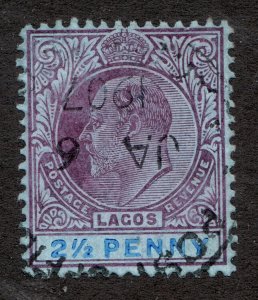 1904 Lagos Sc# 53a - 2½ Penny, chalk paper, large Denom text - Used Cv$18.50