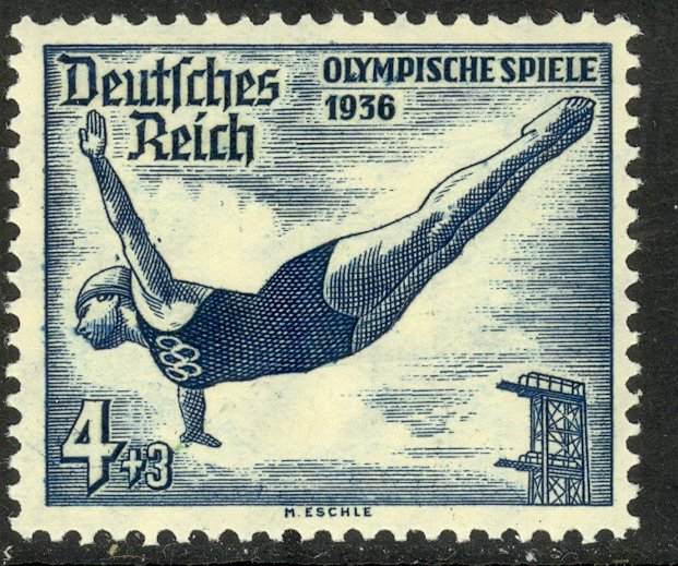 GERMANY 1936 4pf+3pf BERLIN OLYMPICS DIVING Semi Postal Sc B83 MNH